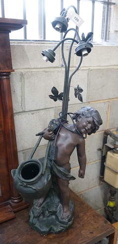 After Auguste Moreau - a bronzed spelter lamp, 